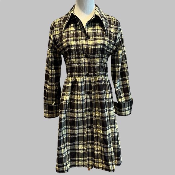 GANNI Checked cotton-ble seersucker mini shirt dress size 38 - Picture 8 of 16